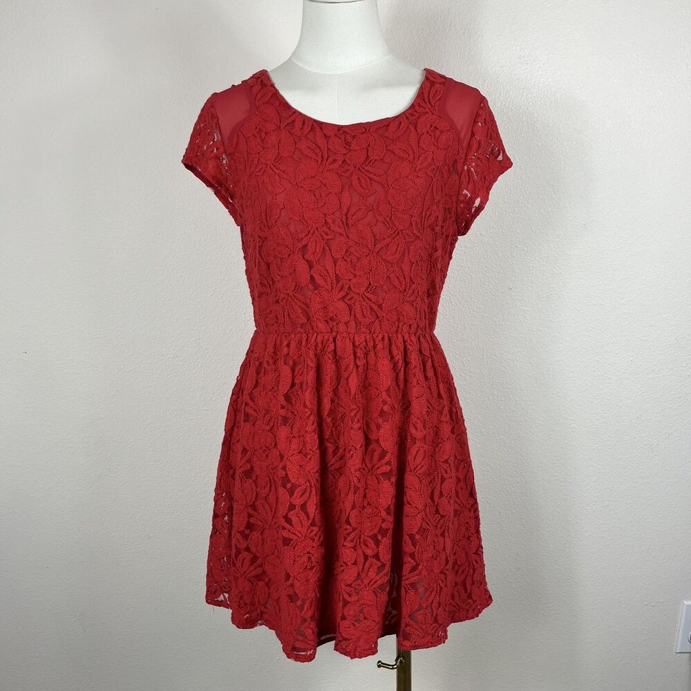 Urban Outfitters Coincidence Chance Dress Women Medium Red Lace Skater Y2K Party